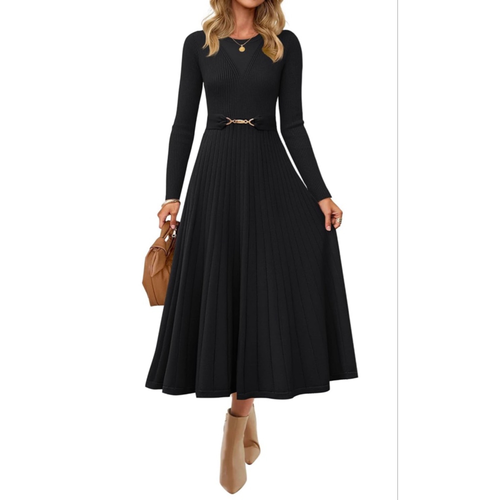 New Long Sleeve Midi Sweater Dress Crewneck Knit S No Belt